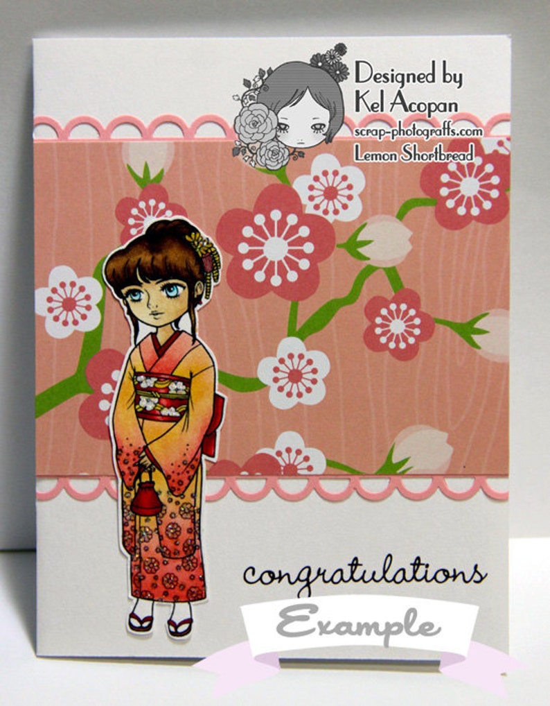 Digital Stamp Kimono Girl, Digi Japanese Cherry Blossom, Printable Coloring Page, Anime Spring Flowers image 4