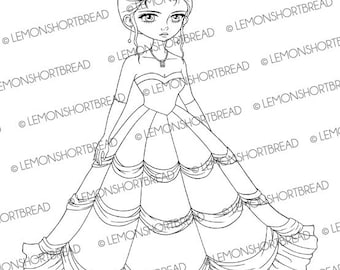 Ball Gown Bride Digital Stamp: Anime Girl Coloring Page (Download)