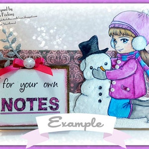 Digital Stamp Winter Building Snowman, Digi Download, Snow Christmas Girl, Children's Coloring, Scrapbooking Card Making image 4