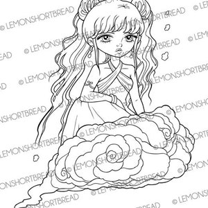 Digital Stamp Cloud Fairy, Digi Fantasy Coloring Page, Anime Asian, Chinese Fairytales Art, Instant Download