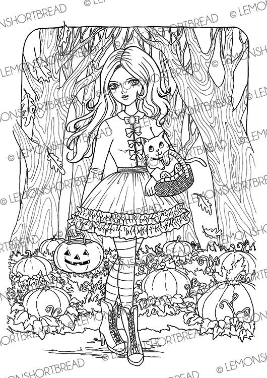 Printable Digital Colouring Page Pumpkin Patch Girl Instant | Etsy