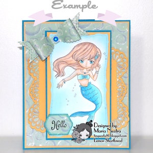 Digital Stamp Mermaid Waving, Digi Fantasy Girl, Coloring Page Fairytales, Big Eyed Clip Art, Télécharger image 7