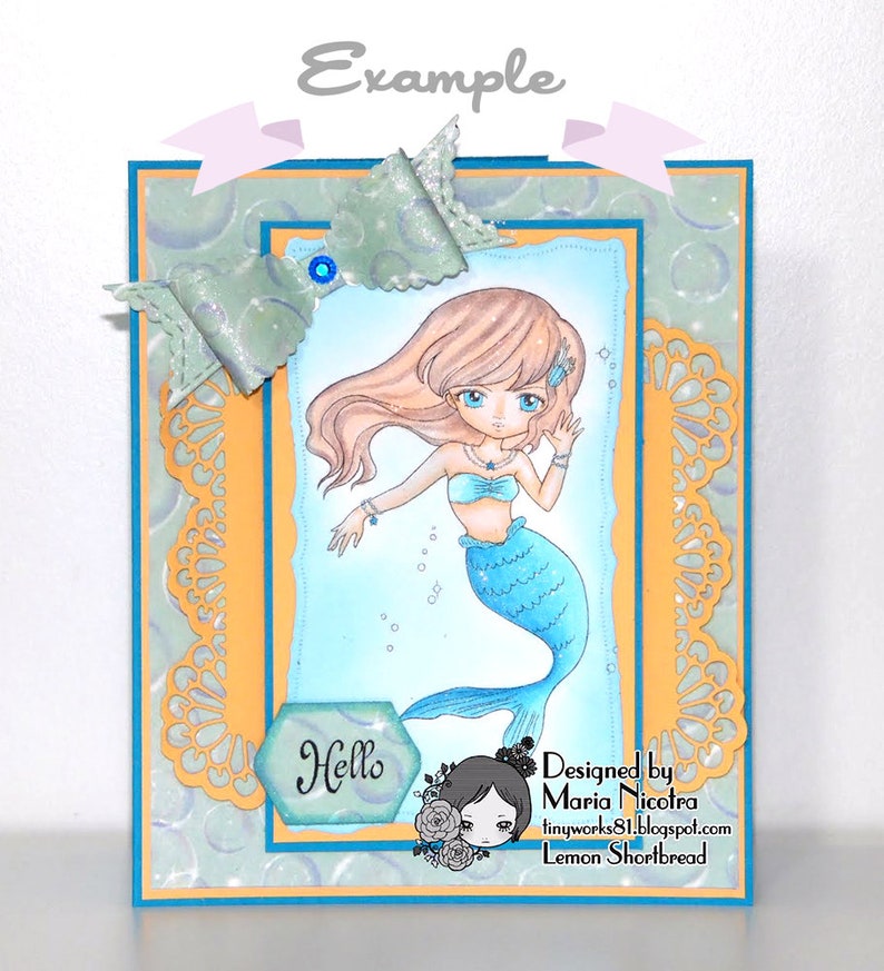 Digital Stamp Mermaid Waving, Digi Fantasy Girl, Coloring Page Fairytales, Big Eyed Clip Art, Télécharger image 7