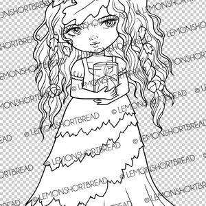 Digital Stamp Autumn Spice, Digi Fairy Girl, Pumpkin Fall Leaves, Printable Coloring Page, Fantasy Anime Art image 4
