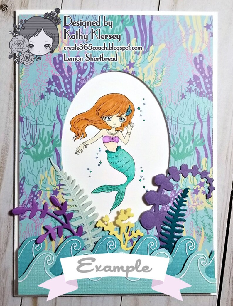 Digital Stamp Mermaid Waving, Digi Fantasy Girl, Coloring Page Fairytales, Big Eyed Clip Art, Télécharger image 5