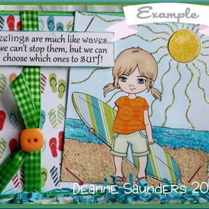 Digital Stamp Surfer Girl, Surfing Beach, Digi Download, Children Sports, Clip Art, Coloring Page, Scrapbooking image 6