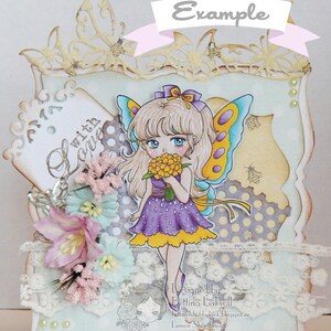 Digital Stamp Bouquet for You Fairy, Digi Coloring Page, Fantasy Anime Art, Flower Download image 4