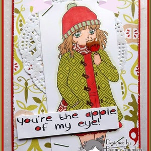 Digital Stamp Candy Apple Girl, Digi Download, Toffee Caramel, Autumn Fall Winter, Coloring Page, Clip Art, Scrapbooking image 6