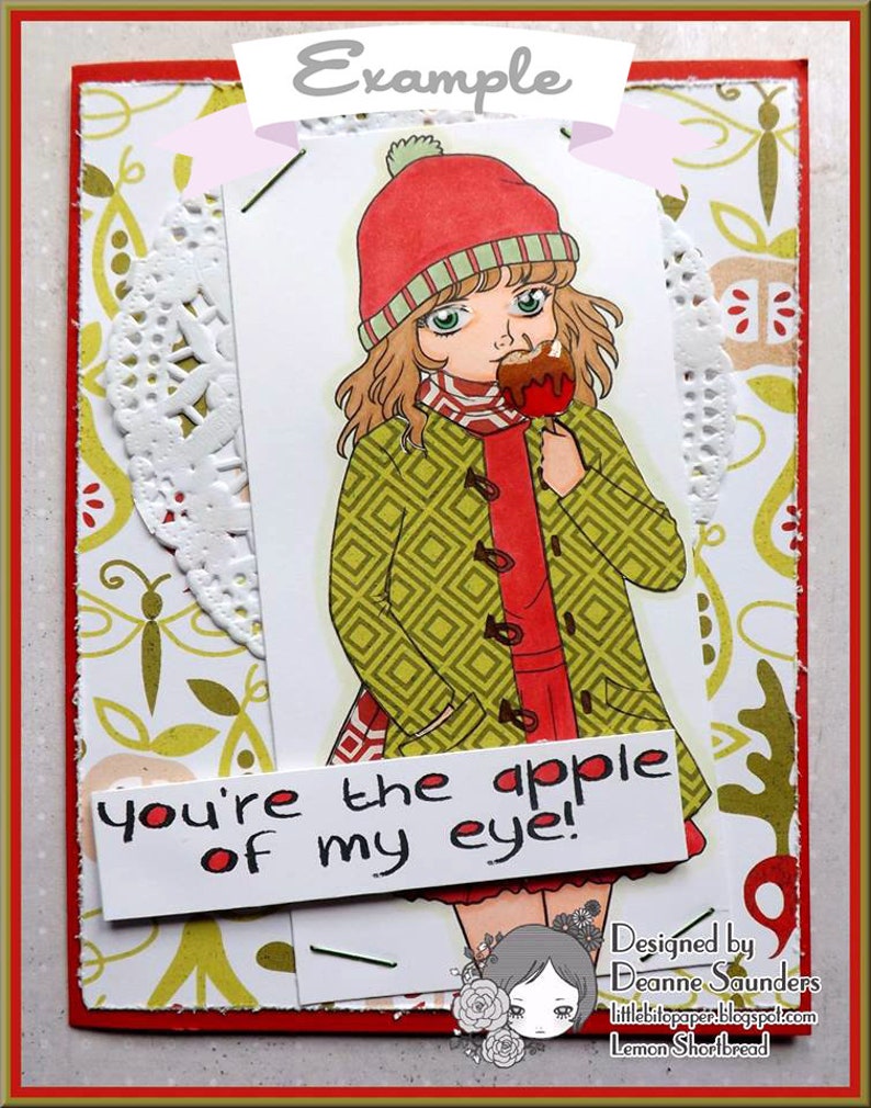 Digital Stamp Candy Apple Girl, Digi Download, Toffee Caramel, Autumn Fall Winter, Coloring Page, Clip Art, Scrapbooking image 6