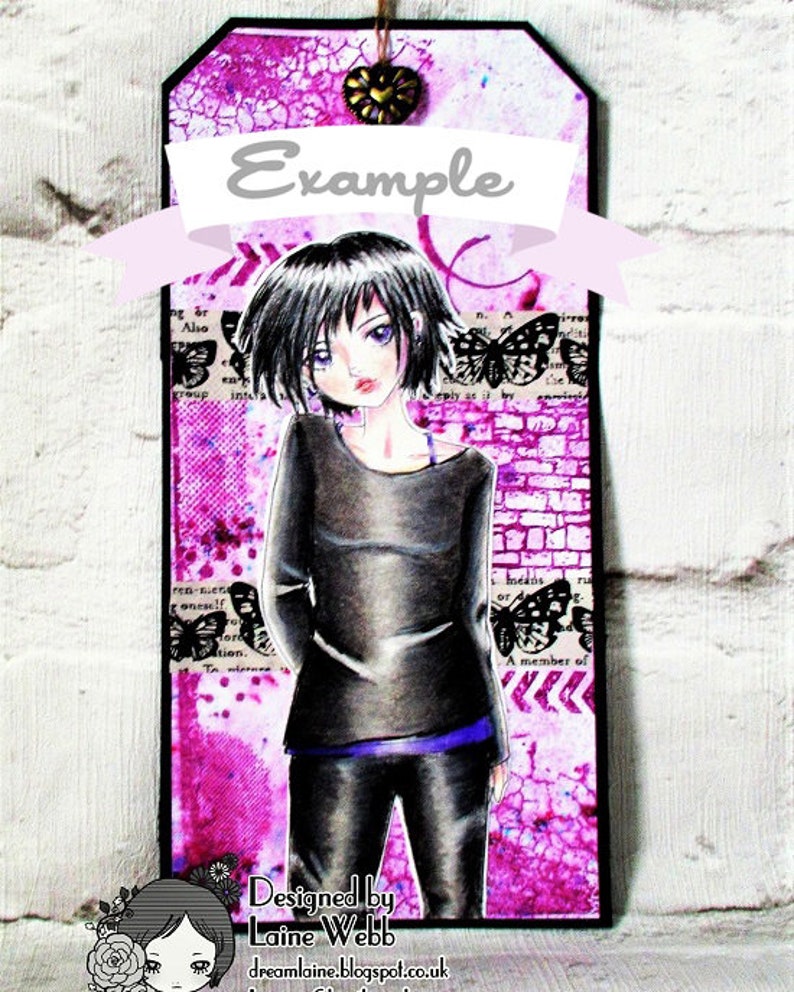 Digital Stamp Spunky Girl, Printable Coloring Page, Digi Download, Grunge Teen Fashion, Scrapbooking Image Line Art image 4