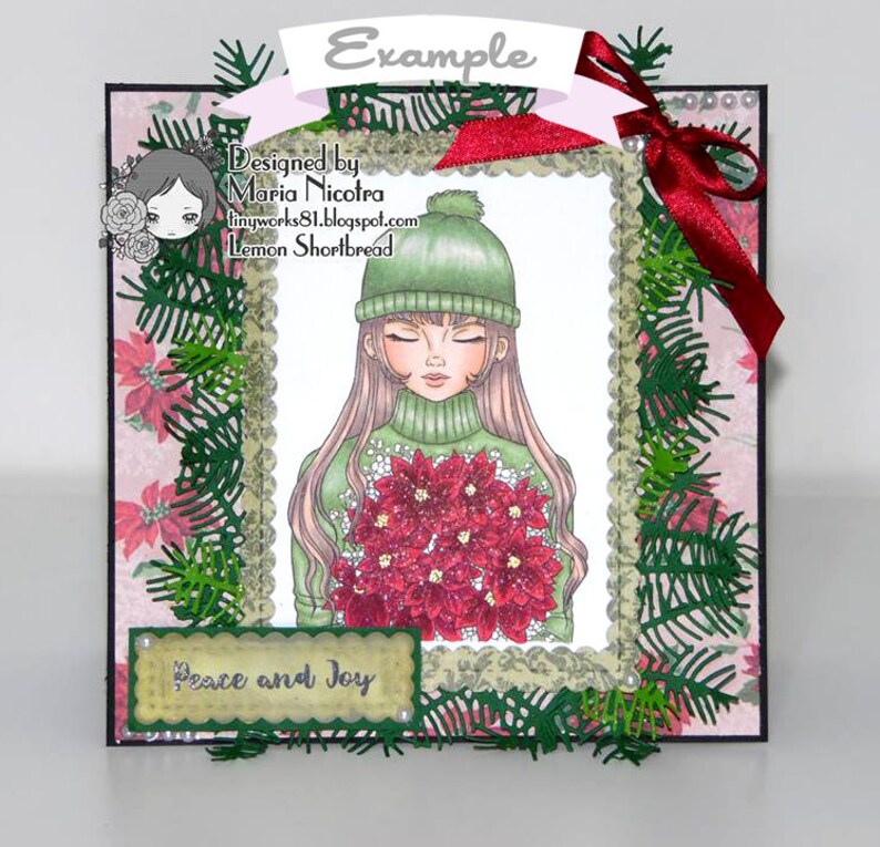 Digital Stamp Poinsettia Bouquet, Christmas Digi Printable Coloring Page, Winter Crafting, Clip Art Card Scrapbooking image 4