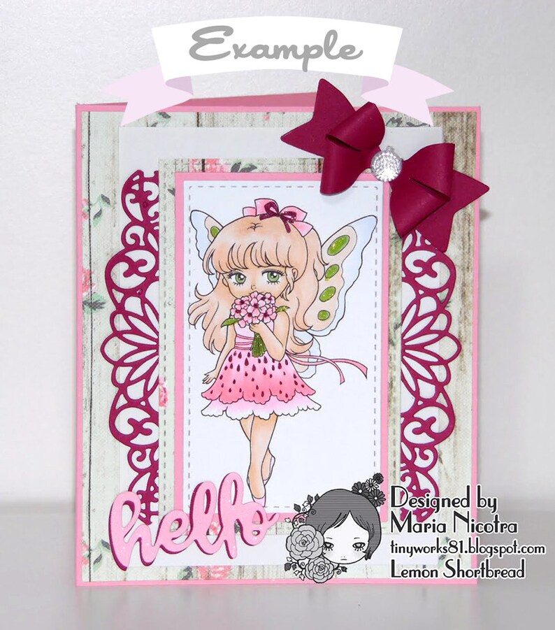 Digital Stamp Bouquet for You Fairy, Digi Coloring Page, Fantasy Anime Art, Flower Download image 6