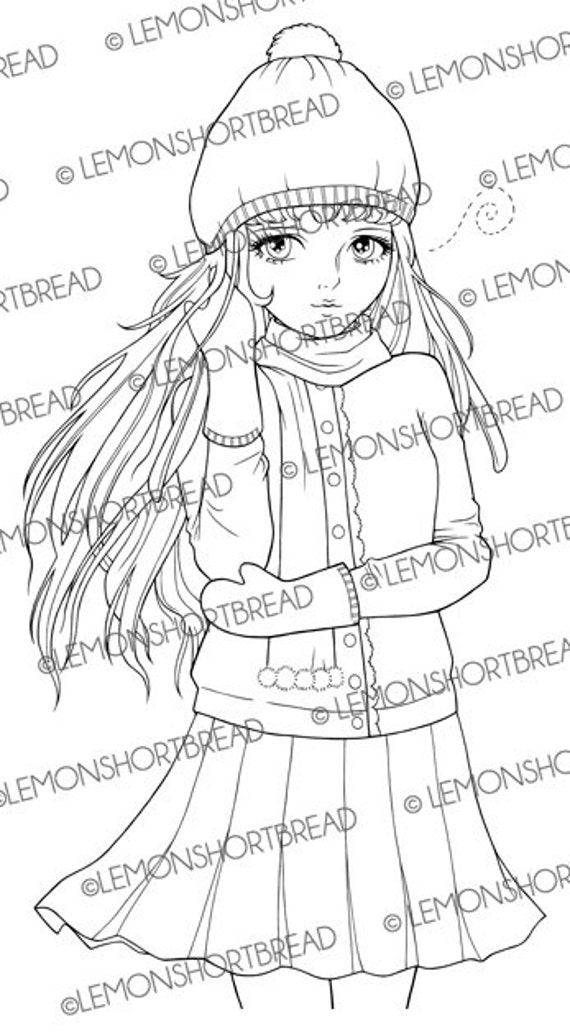 Digital Stamp Winter Cardigan Girl Digi Download Christmas  