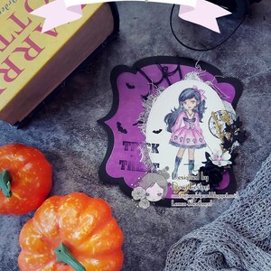 Digital Stamp Skull Dress Girl, Digi Halloween Witch, Gothic Lolita, Fantasy Coloring Page, Clip Art Download image 3