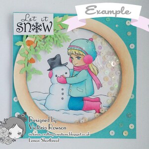 Digital Stamp Winter Building Snowman, Digi Download, Snow Christmas Girl, Children's Coloring, Scrapbooking Card Making image 5