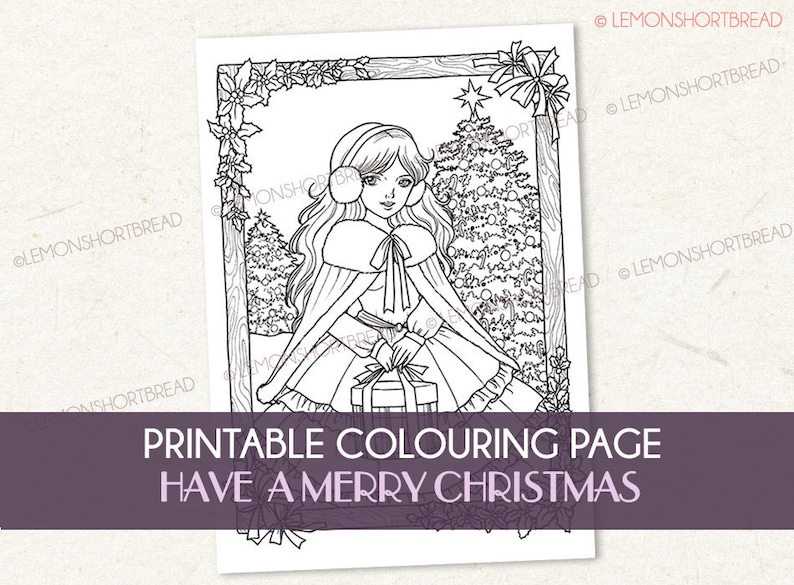 Printable Digital Colouring Page Merry Christmas Adult image 0