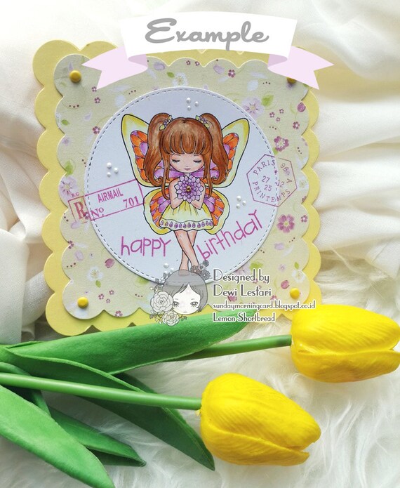 デジタルスタンプ バタフライフェアリーカーテシー、デジタルぬり絵 