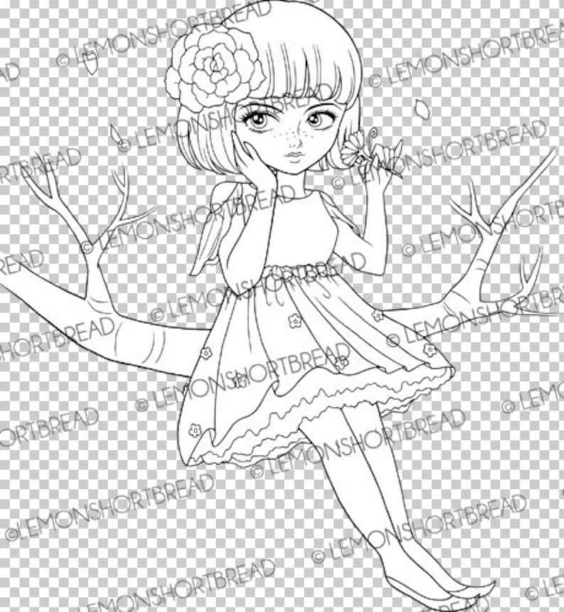 Digital Stamp Bob Hair Pixie Girl Digi Coloring Page Flower | Etsy