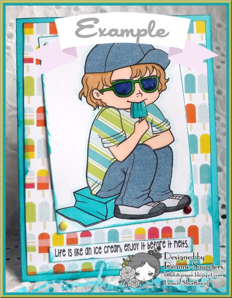 Boy Girl Coloring Page Clip Art Scrapbooking Digital Stamps Ice Cream Break Summer Kids Children Digi Download