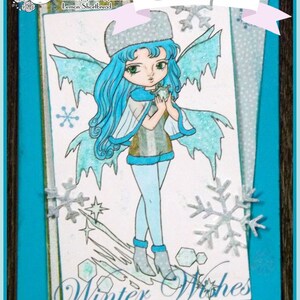 Digital Stamp Winter Frost Fairy, Digi Printable Colouring Page, Merry Christmas Snowflake Fantasy, Instant Download, Anime Art image 4