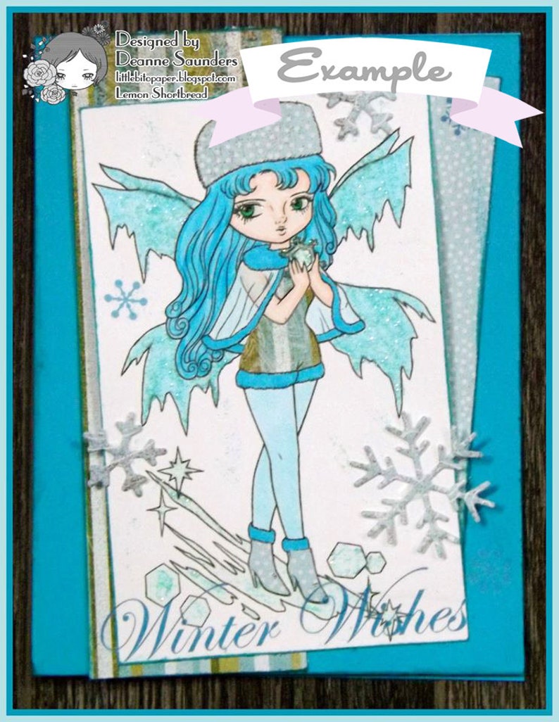 Digital Stamp Winter Frost Fairy, Digi Printable Colouring Page, Merry Christmas Snowflake Fantasy, Instant Download, Anime Art image 4