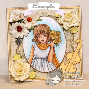 Digital Stamp Aster Flower Girl, Digi Coloring Page, Daisy Floral Summer Autumn, Scrapbooking Instant Download image 3