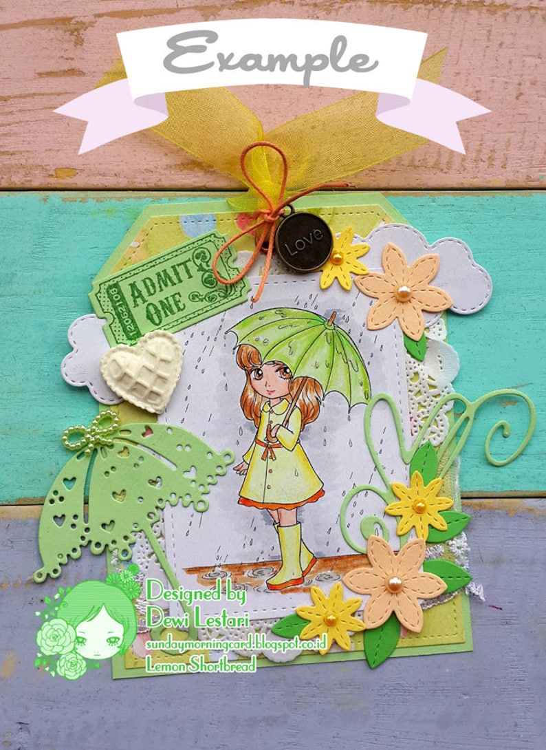 Digital Stamp Rainy Days Girl with Umbrella Digi Coloring Etsy
