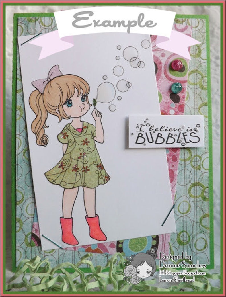 Download Digital Stamp Blowing Bubbles Girl Digi Download Children | Etsy