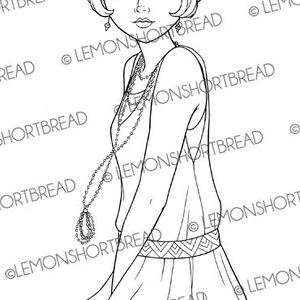 Digital Stamps Art Deco Flapper Girls, Digi Printable Coloring Pages, Vintage Fashion, Line Art Image, Download image 4