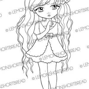 Digital Stamp Posies Girl, Digi Coloring Page, Floral Flowers, Cute Children, Thinking of You, Card Making Crafts, Anime Art image 1