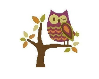 Winking Owl Cross Stitch Chart Pattern PDF