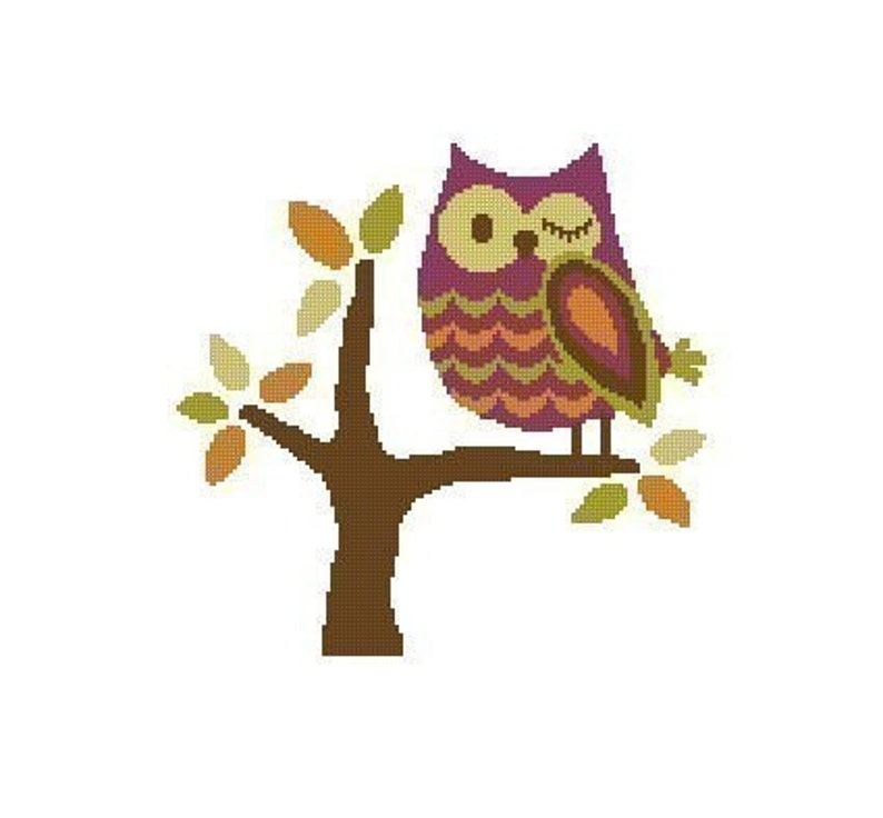 Winking Owl Cross Stitch Chart Pattern PDF image 1