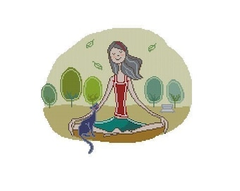 Yoga Girl Counted Cross Stitch Chart Pattern PDF