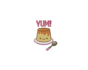 Cute Flan Counted Cross Stitch Chart Pattern PDF