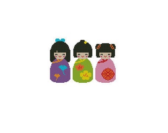 Kokeshi Dolls Cross Stitch Chart Pattern PDF