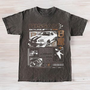 Camiseta gráfica Nissan Skyline R34 GT-R JDM para entusiastas de los coches, regalo unisex de estilo vintage, camiseta unisex OD005 RZ, regalo para hombre y mujer.