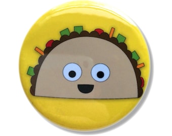 Happy Taco - 2.25" Bottle Opener/Keychain, Pocket Mirror, Magnet, or Pin-back Button