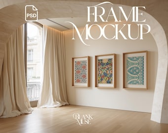 Frame Mockup PSD Wall Art Mockup Realistic Modern Minimalist Retro Wall Art Mockup Blank Frames Photoreal Living Room Poster Frame Mockup
