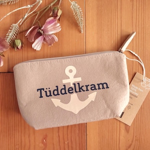 Kosmetiktasche "Tüddelkram", Anker-Design, Filz, Reißverschluss, 16 cm, verschiedene Farben
