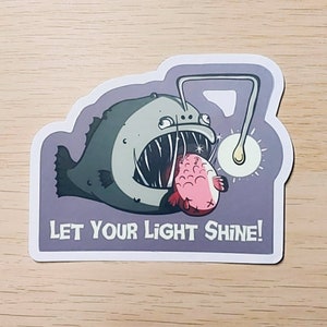Sticker "Anglerfisch", nachtleuchtend, "Let your light shine", 9,5x7,5 cm, Glow in the Dark,