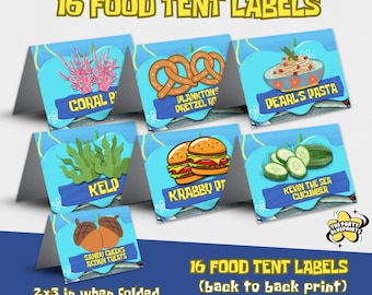 Etiquetas para Tenda de Comida com Tema "Fundo do Mar": Decoração para Festa com Tema de Esponja (Download Digital)
