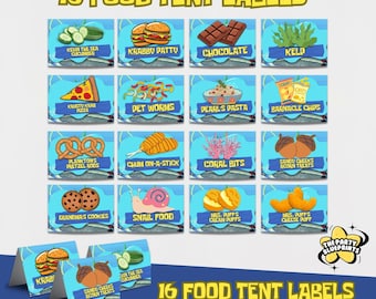 Sponge Under the Sea Food Tent Labels: Birthday Party Decor| Party Label | Food Tent Labels