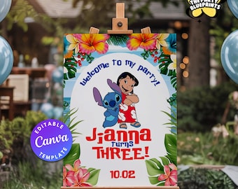 Editable Lilo Stitch Birthday Sign | Welcome Party Sign | Lilo and Stitch Party | Stitch Birthday Decor | Kids Birthday Banner | Party Sign