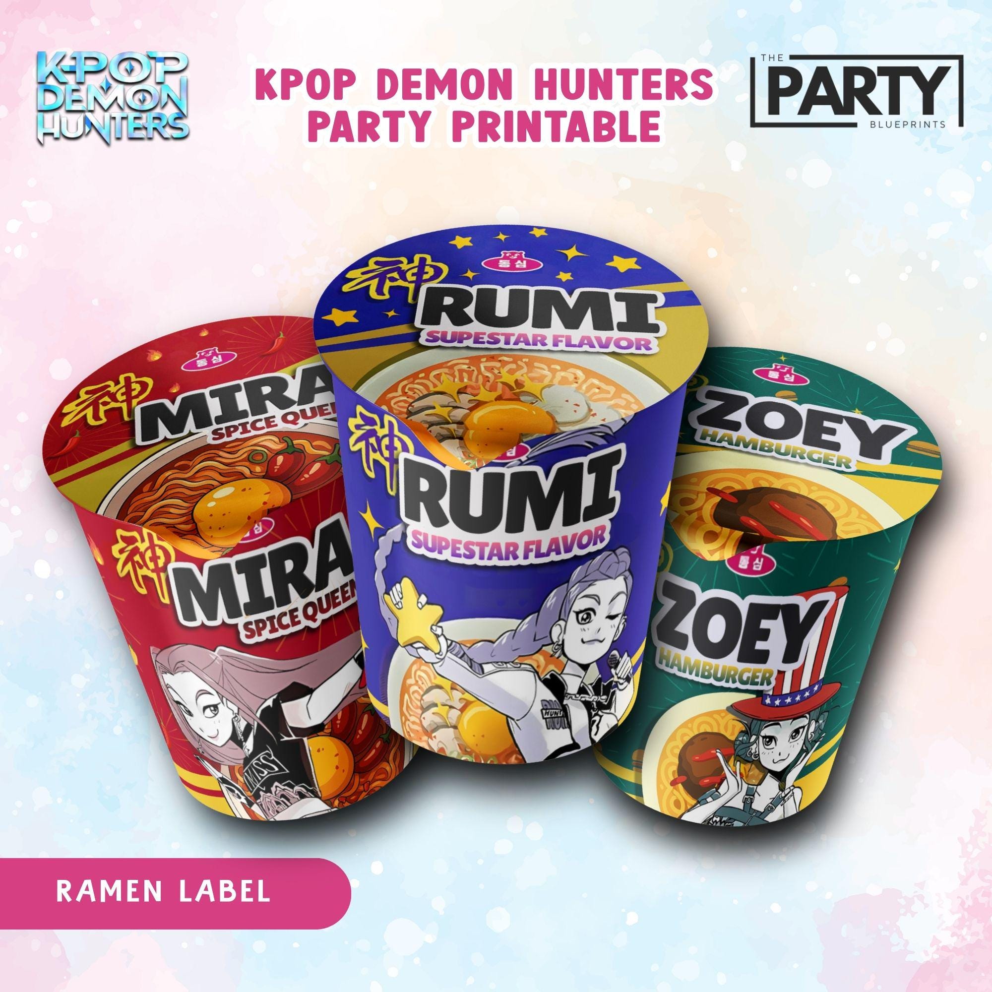 Kpop Demon Hunters Party Set: Paper Bag Label, Ramen Label, Ramyeon ...