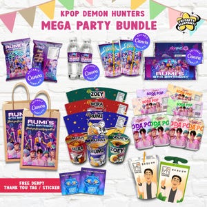 Kpop Demon Hunters Party Printable Set: Demon Hunter Birthday Bundle, Paper Bag Label, Ramen Label, Ramyeon Label, Soda Pop Label, Capri Sun