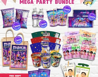 Kpop Party Inspired Printable Set: Kpop Birthday Bundle, Paper Bag Label, Ramen Label, Ramyeon Label, Soda Pop Label, Capri Sun