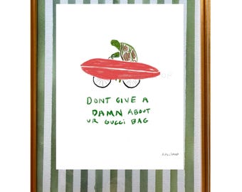 Funny Turtle Art Print Beach House Decor Summer UNFRAMED 8.5x11 inches