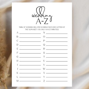 Wedding A-Z Game, Bridal Shower Games, Minimalist Shower Game, Bridal Shower Alphabet Game, Wedding ABC Game, Editable Canva Template