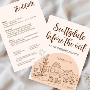 Scottsdale Bachelorette Itinerary and Invitation Template, Scottsdale Before The Veil, Arizona Bachelorette Weekend, Editable Canva Template