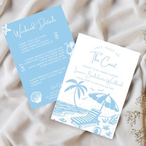 Coastal Bachelorette Party Invitation and Itinerary Template, Last Toast On The Coast Bachelorette Weekend Invite, Beach Bachelorette, Canva